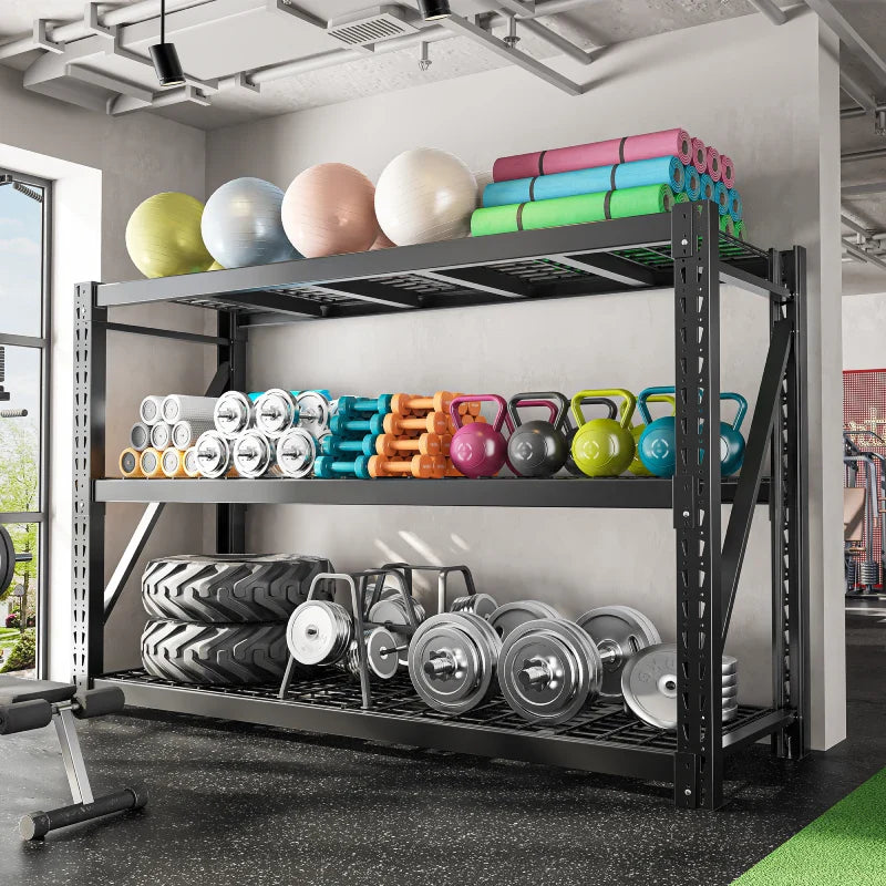 68"W Industrial Storage Shelving 7014LBS Garage Shelving with 2338LBS Per Shelf Gymnasium Storage Rack for Garage, Basement, Warehouse, Industrial