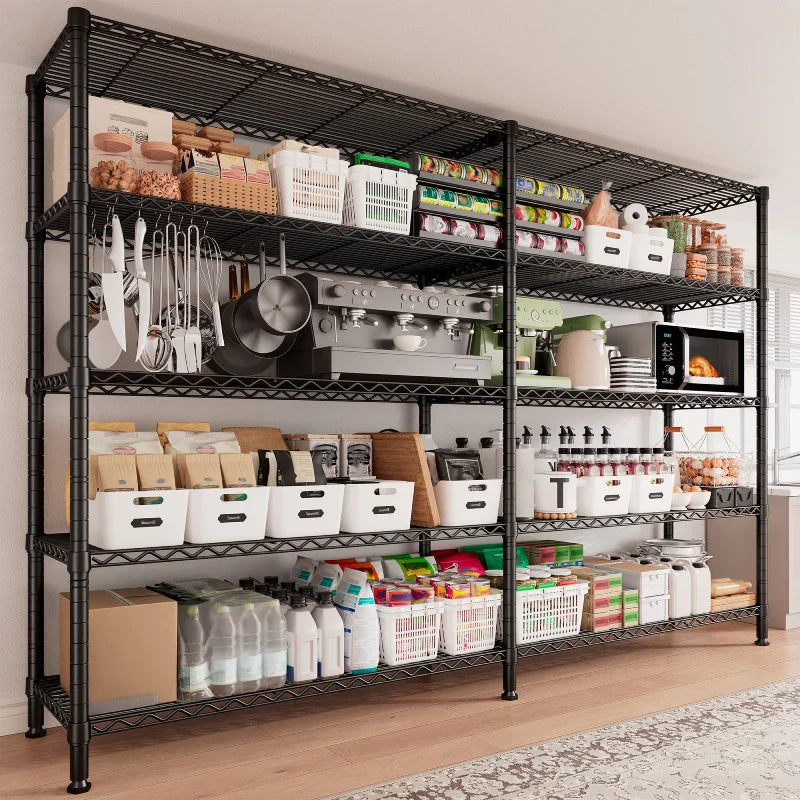 72"H Wire Shelving, 1600Lbs Metal L Shaped Shelves Adjustable, 70"W Storage Racks for Pantry Kitchen