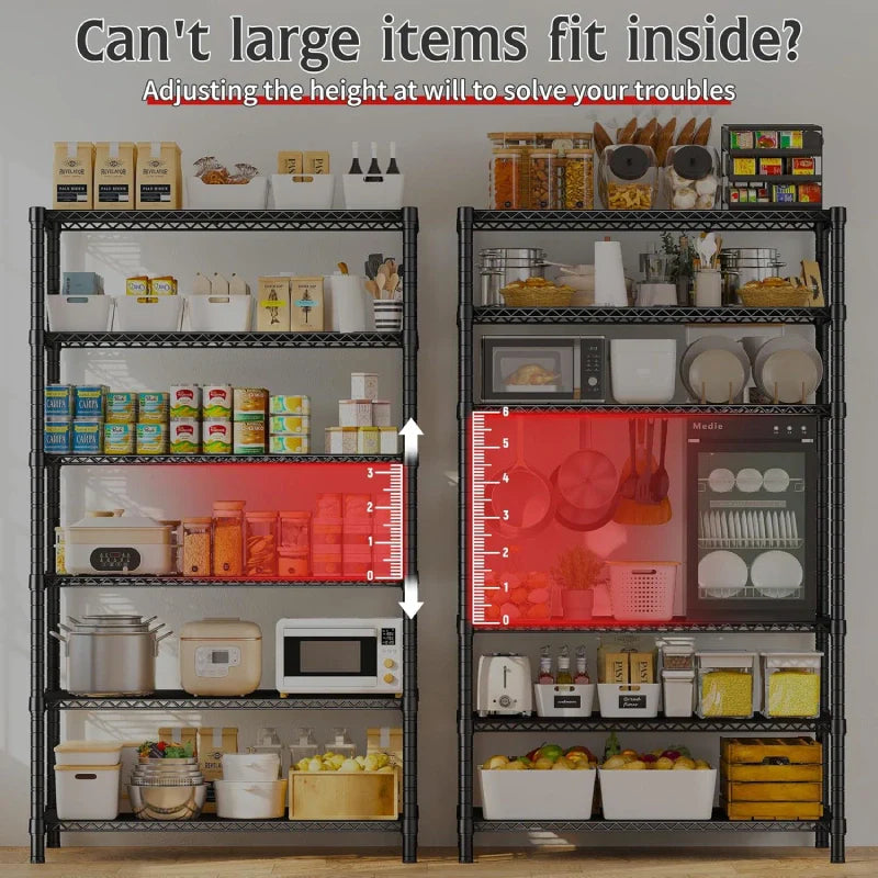 35.5"W Wire Storage Shelves, 6-Tier Adjustable Outdoor Metal Shelves for Kitchen Pantry Basement