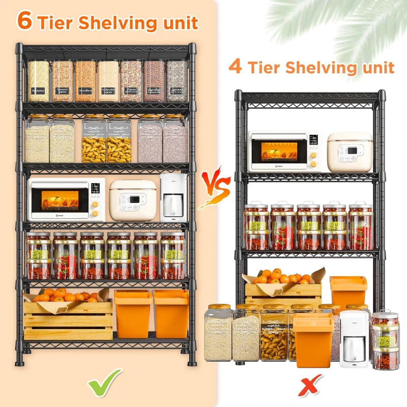 21.5"W Metal Wire Rack, 6-Tier Adjusatble, 1000lbs Wire Shelving Units for Kitchen Pantry Commercial