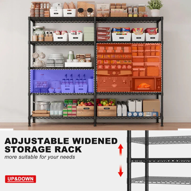 2 Pack Wire Shelving Units, 62"W Adjustable Storage Shleves Load 1550LBS, Metal Rack for Pantry Kichen Commercial