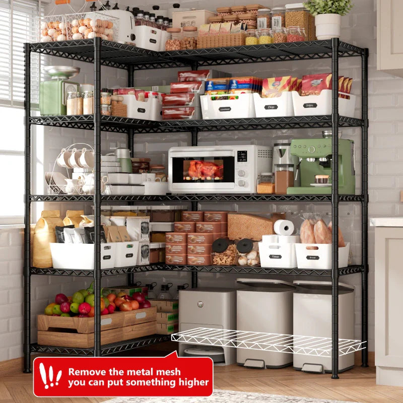 62"W Wire Shelving Units Load 1550LBS, 5-Tier Metal L Shaped Wire Shelves, Adjustable Shelving Rack for Pantry Kitchen Basement