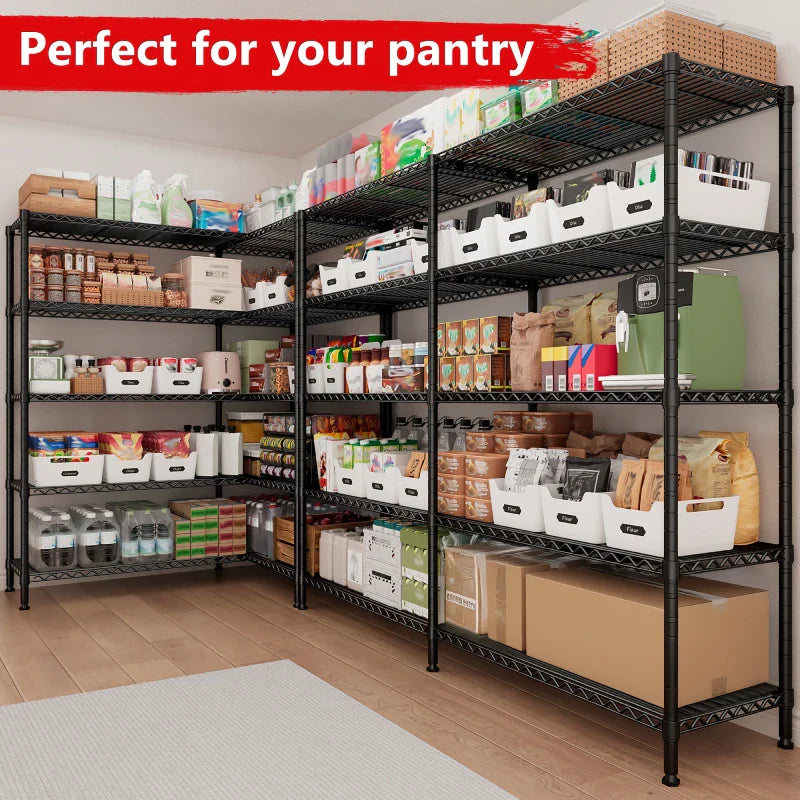 62"W Wire Shelving Units Load 1550LBS, 5-Tier Metal L Shaped Wire Shelves, Adjustable Shelving Rack for Pantry Kitchen Basement