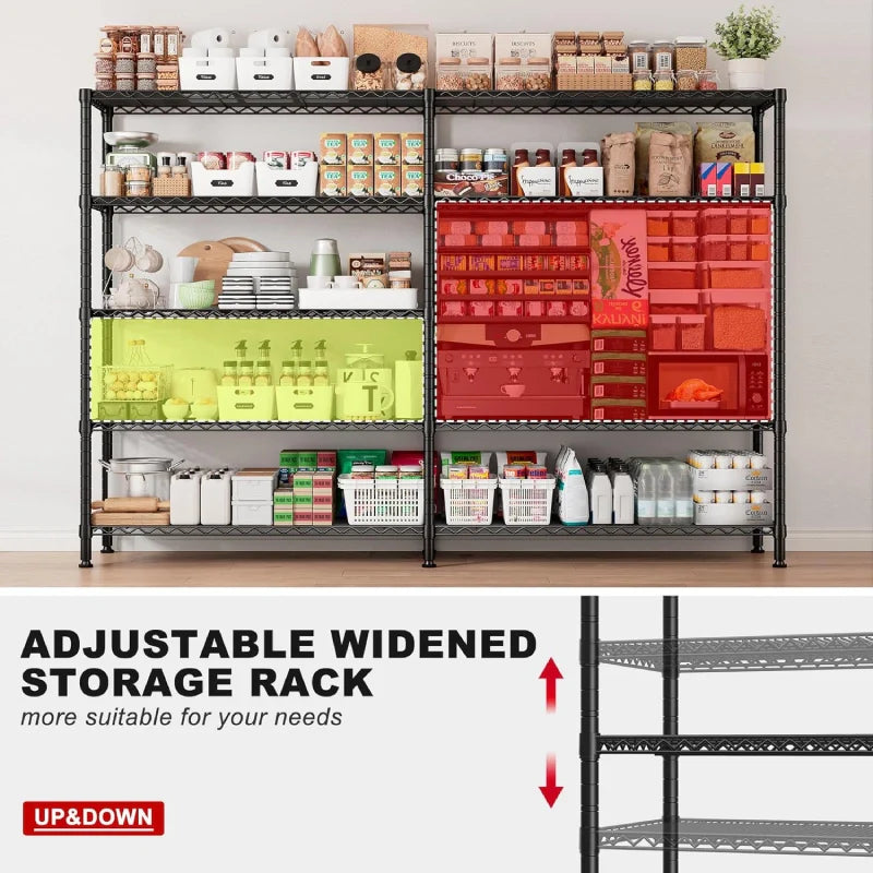 72.8” W Metal Shelving Units, Adjustable Wire Shelves for Storage, 5-Wire Shelving Rack for Pantry Kitchen Supermarket