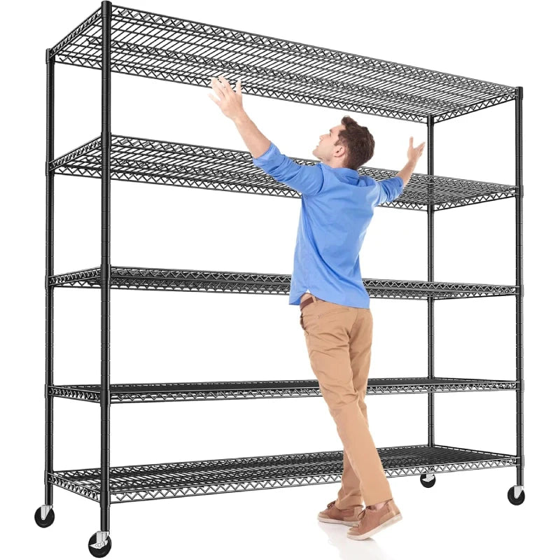 55.5"W Wire Shelving Unit With Wheels, 2998Lbs Metal Garage Shelves Adjustable, Wire Shelving Rack for Pantry Kitchen Basement