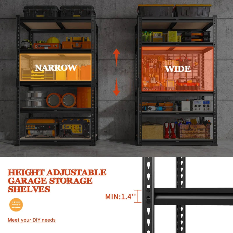 5-Tier Storage Shelving Units, Adjustable Shelves for Garage Pantry Kitchen, 2000 lbs Capacity