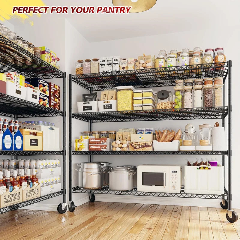 2 Pack 56”W Wire Rack Shelving with Wheels, 2600lbs Heavy Duty Metal Shelves for Commercial, Garage, Kitchen