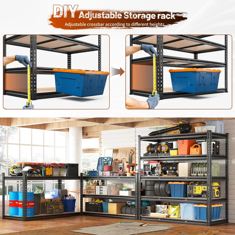 48.2" W Garage Shelf, 3000LBS Heavy Duty Steel Shelving Units, 5-Tier Adjustable Metal Shelves for Basement Warehouse Commercial