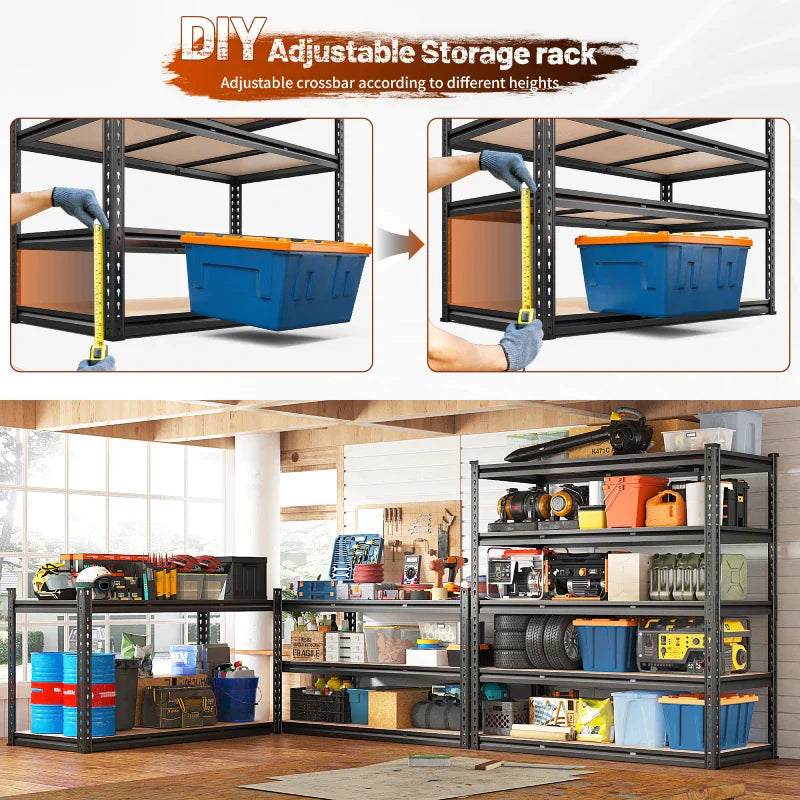 2 Pack Garage Shelf, 48.2''W Adjustable Steel Shelving Rack Load 3000lbs, Boltless Shelving for Basement Warehouse Commercial