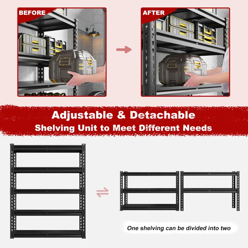 72"H 2600LBS Garage Shelves,Metal Storage Shelving for Warehouse Commercial Pantry Garage
