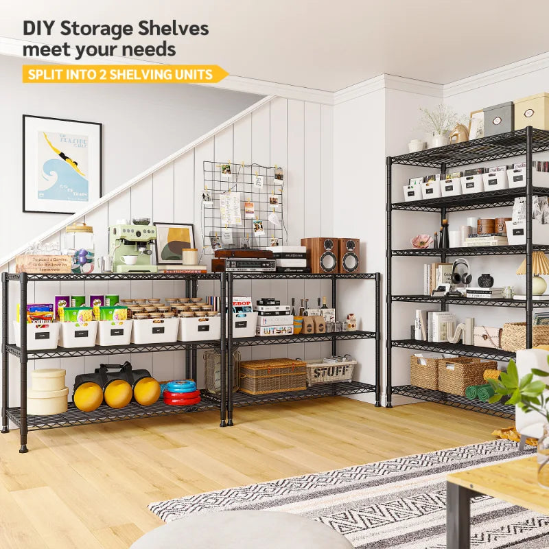 35.4"W Wire Shelving Units, 6-Tier Adjustable, Metal Wire Shelves for Pantry Kitchen Commercial 1200lbs Total Capacity
