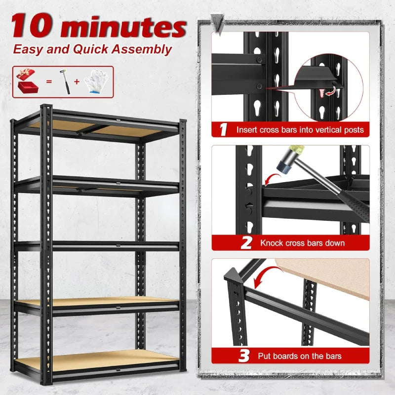 Storage Shelves Load 2020lbs, 5-Tier Adjustable Metal Shelving Units, Shelving Rack for Closet Kitchen Pantry