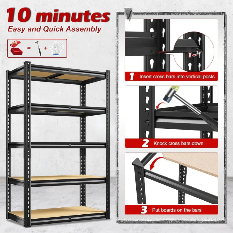 5-Tier Boltless Shelving Units, 2020 lbs Adjustable Steel Garage Shelving Racks for Basement Kitchen Closet