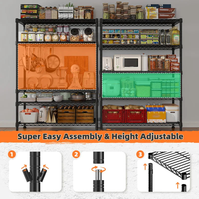 29"W Wire Shelving Units, 5-Tier Adjusatble, 1020lbs Metal Wire Rack for Pantry Kitchen Commercial