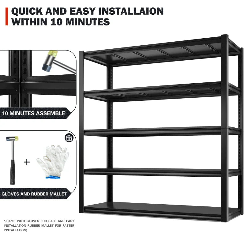 2 Packs 72.2"H Garage Storage Shelves 3000LBS Heavy Duty Rack, Industrial Shelves for Basement Warehouse