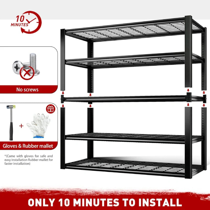 5 Tier 48"W x 72.2"H Storage Shelves for Basement 2500LBS Metal Shelving Unit for Garage, Warehouse, Industrial, basement
