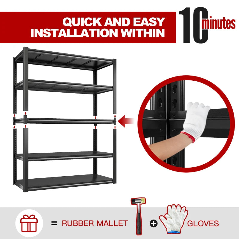 5 Tier 72"H Garage Shelving,Adjustable Steel Storage Shelves 2600lbs for Warehouse,Basement,Garage,Industrial