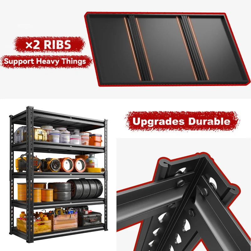 72"H 2600LBS Garage Shelves,Metal Storage Shelving for Warehouse Commercial Pantry Garage
