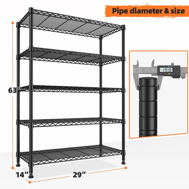29"W Wire Shelving Units, 5-Tier Adjusatble, 1020lbs Metal Wire Rack for Pantry Kitchen Commercial