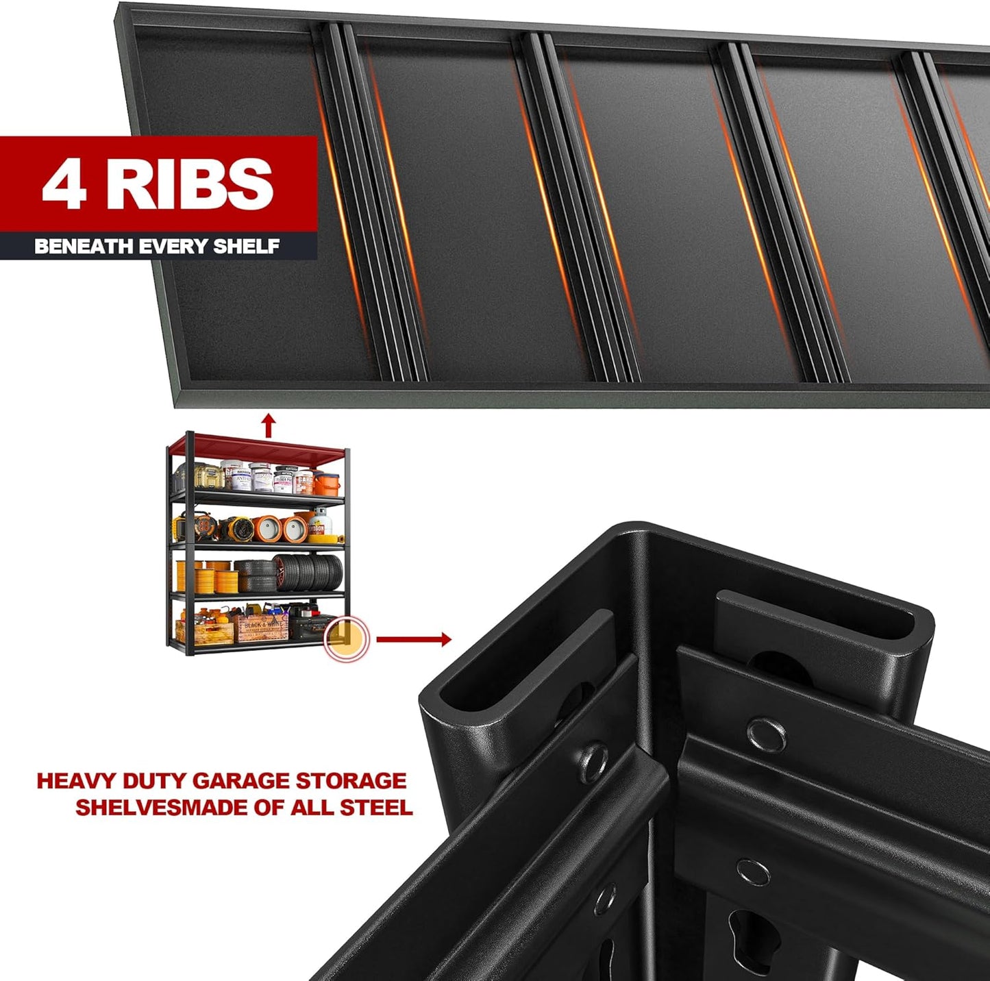 5 Tier 72"H Garage Shelving,Adjustable Steel Storage Shelves 2600lbs for Warehouse,Basement,Garage,Industrial