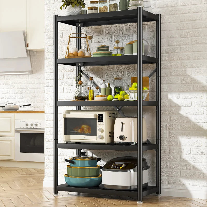 5-Tier BookShelf Steel Wire Shelving with Wheels 31.5"W Living Room Rack WaterProof Bathroom Storage Shelf