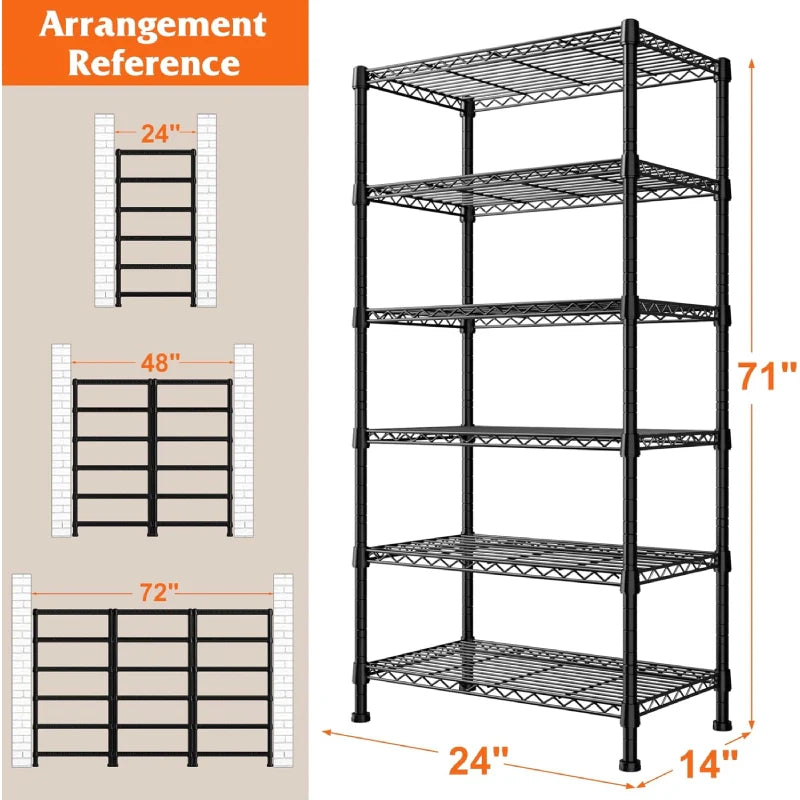 6-Tier Wire Shelving Units, 1000lbs Metal Wire Rack, Adjustable Pantry Shelf, Outdoor Metal Shelves
