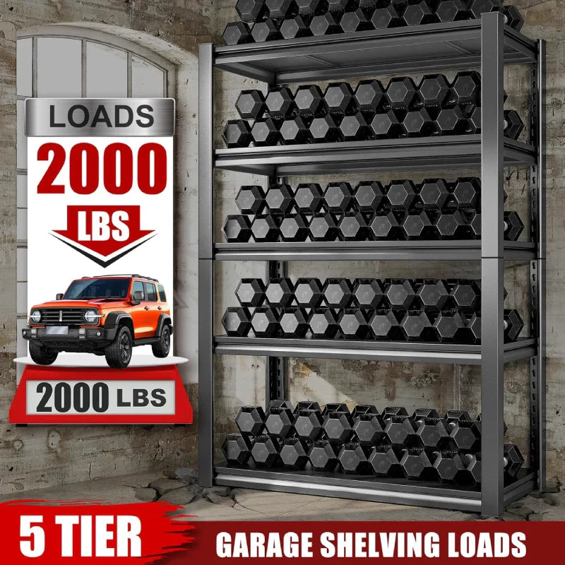 2 Packs 31.5"W Heavy Duty Storage Shelves, 5-Tier 2000 Lbs Adjustable Metal Shelving Units for Garage, Basement, Warehouse, Pantry