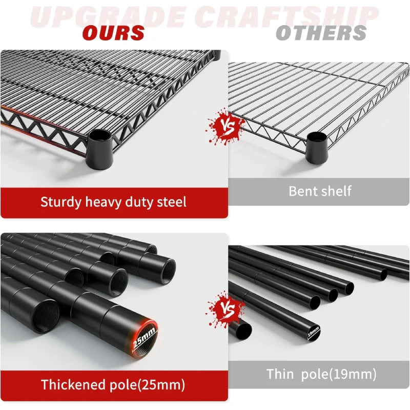 60''W X 82.6" H Wire Shelves on Wheels, 3598 lbs Heavy Duty Commercial Shelving Rack, Adjustable Steel Shelves for Kitchen Pantry