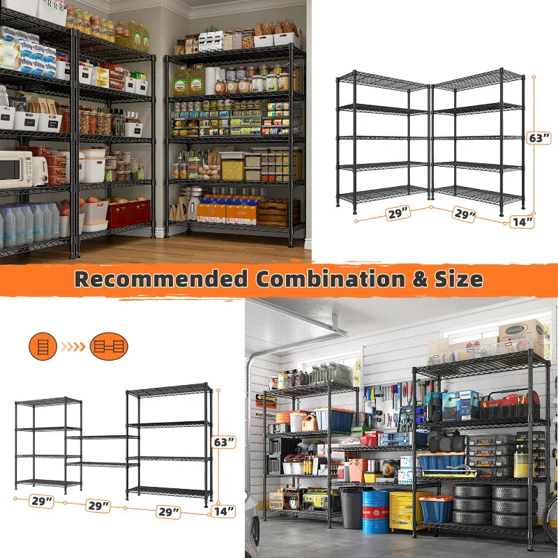 29"W Wire Shelving Units, 5-Tier Adjusatble, 1020lbs Metal Wire Rack for Pantry Kitchen Commercial