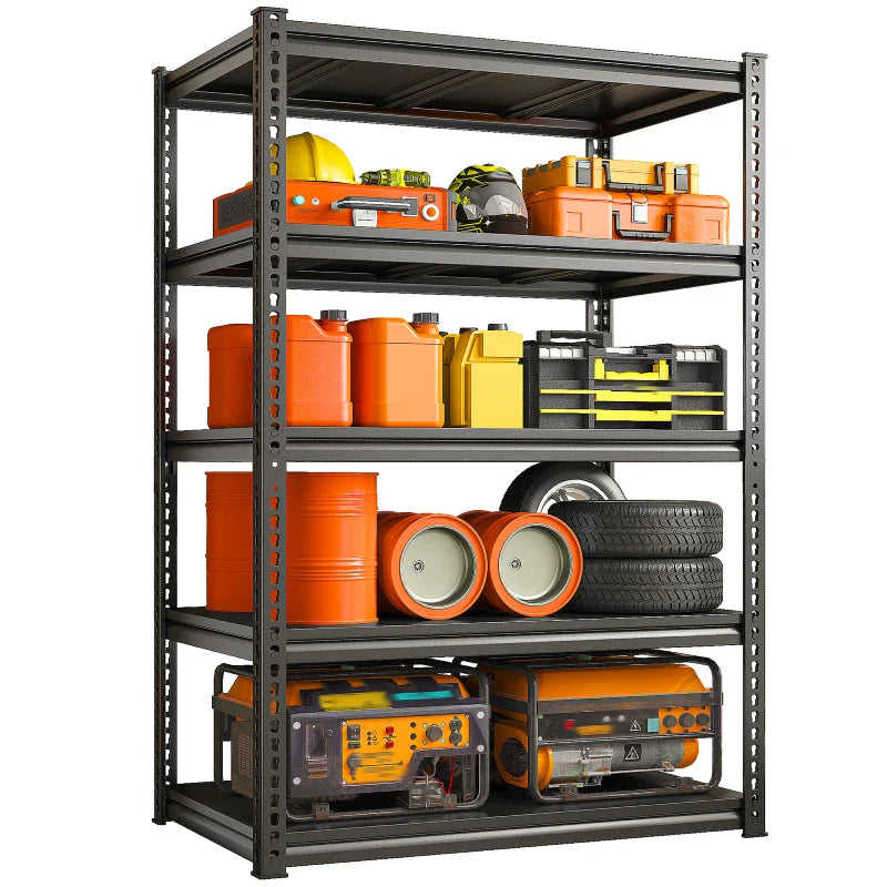 Shelves 2000 Lbs, Garage Shelving 5 Tier Adjustable Black Metal Shelf