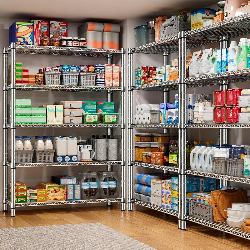 35.5"W Wire Shelving, 5-Tier Adjustable Metal Shelves for Kitchen Pantry Loads 1200LBS,Chrome