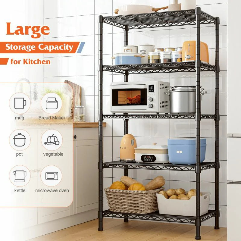 24"W Wire Shelving Units,5-Tier Adjusatble, 850lbs Metal Wire Shelf for Kitchen Pantry Basement