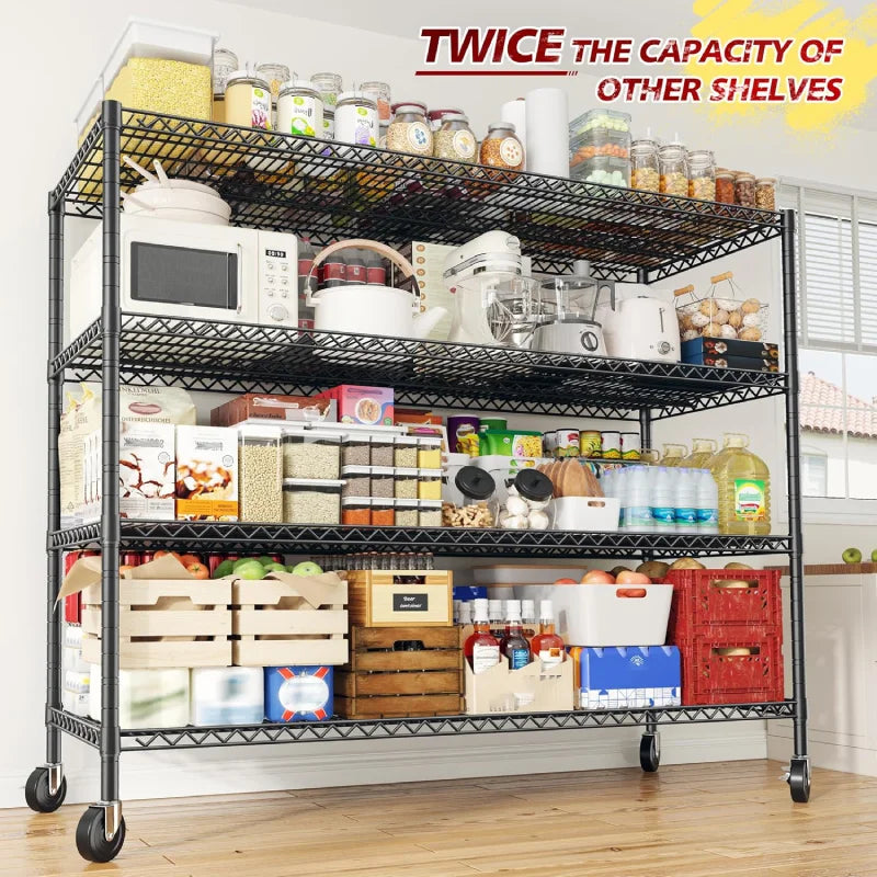 2 Pack 56”W Wire Rack Shelving with Wheels, 2600lbs Heavy Duty Metal Shelves for Commercial, Garage, Kitchen
