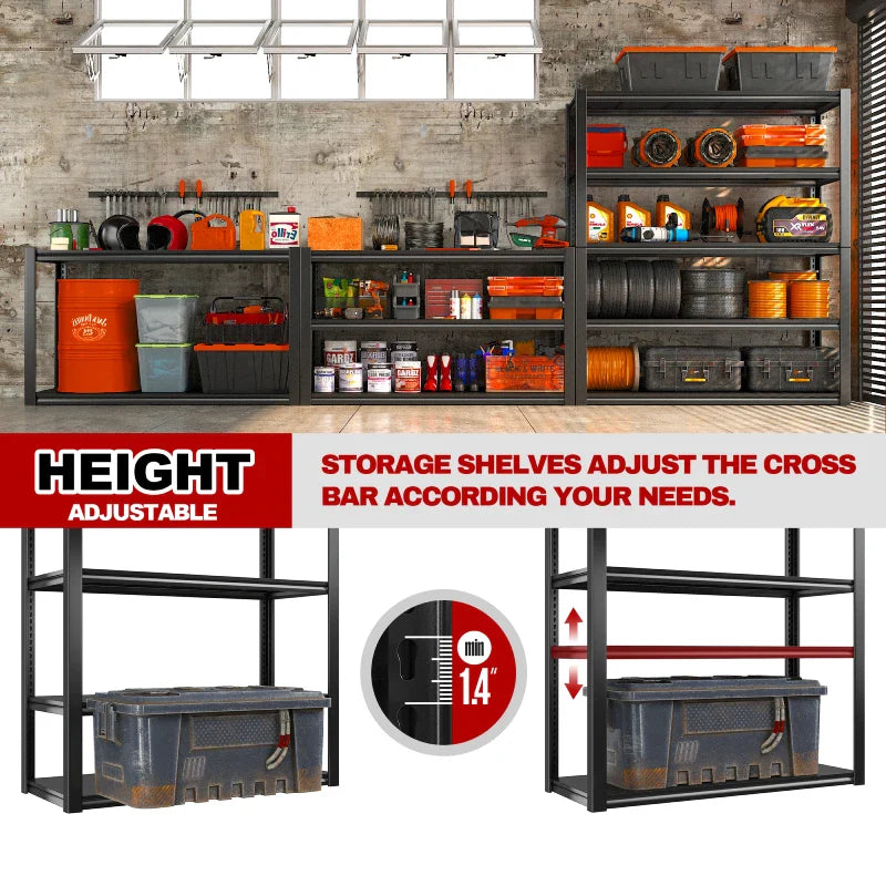 5 Tier 72"H Garage Shelving,Adjustable Steel Storage Shelves 2600lbs for Warehouse,Basement,Garage,Industrial