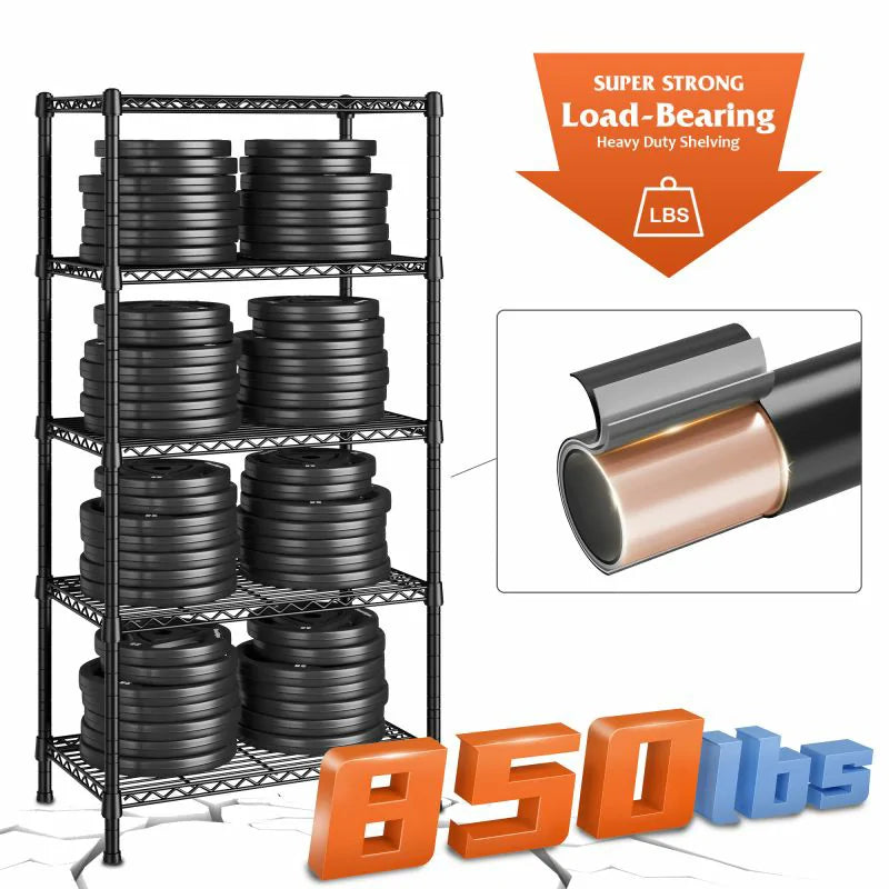 24"W Wire Shelving Units,5-Tier Adjusatble, 850lbs Metal Wire Shelf for Kitchen Pantry Basement