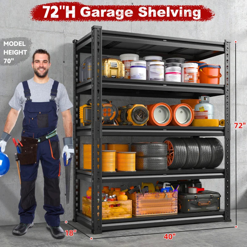 72"H 2600LBS Garage Shelves,Metal Storage Shelving for Warehouse Commercial Pantry Garage