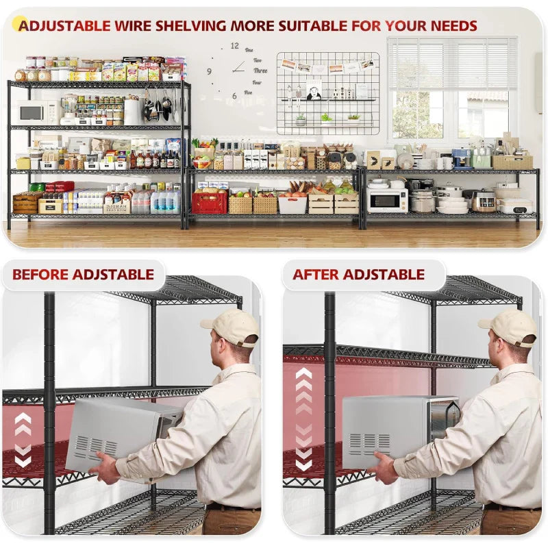 75.6"H x 56"W Mobile Wire Shelving Units, 2,600lbs Heavy Duty Steel Shelving Rack, Adjustable Storage Shelves for Garage Kichen Commercial