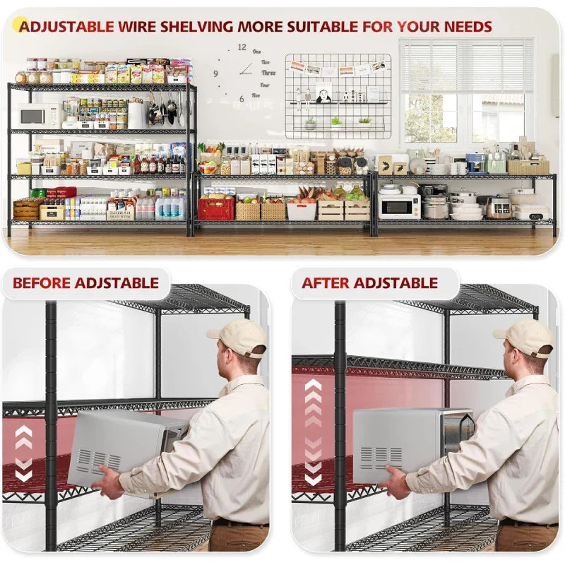 2 Pack 56”W Wire Rack Shelving with Wheels, 2600lbs Heavy Duty Metal Shelves for Commercial, Garage, Kitchen
