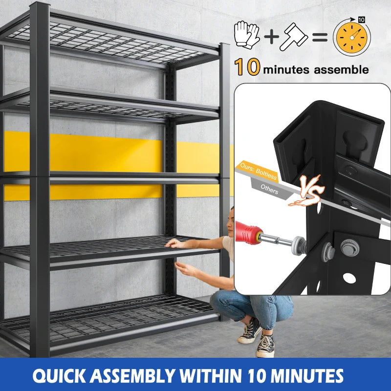 2 Packs 35.6"W Steel Shelving 2500LBS Heavy Duty Storage Shelves Adjustable Storage Shelves for Garage, Kitchen,Basement