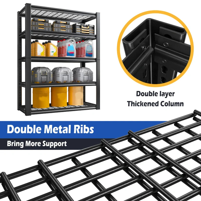 2 Packs 35.6"W Steel Shelving 2500LBS Heavy Duty Storage Shelves Adjustable Storage Shelves for Garage, Kitchen,Basement