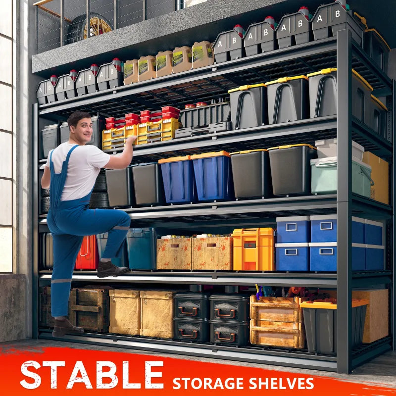 2-Pack 60" W Industrial Steel Shelving Heavy Duty Adjustable Garage Shelves for Warehouse, Garage, Basement