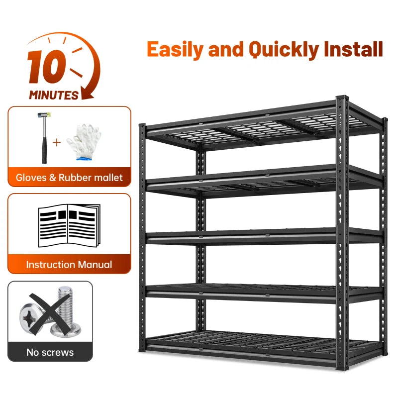 Garage Shelving 48"W x 72"H 5-Tier Storage Shelves 3000 LBS Heavy Duty Shelving Adjustable for Garage, Basement, Warehouse