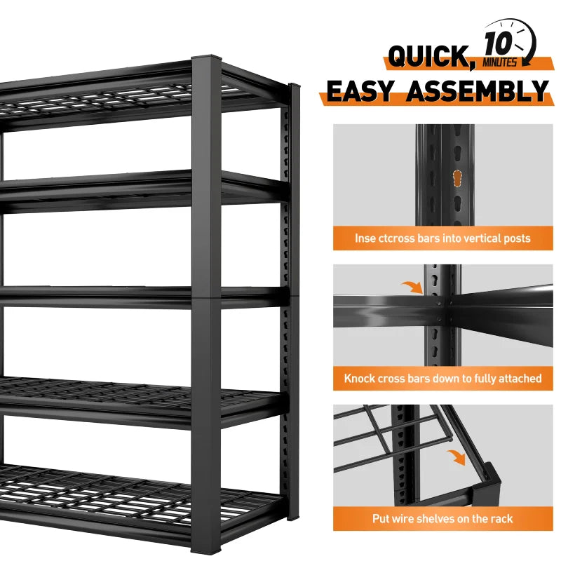 2 Packs 72" H 2500LBS Storage Shelves 5-tier Adjustable Shelving Units for Basement kitchen Garage Pantry