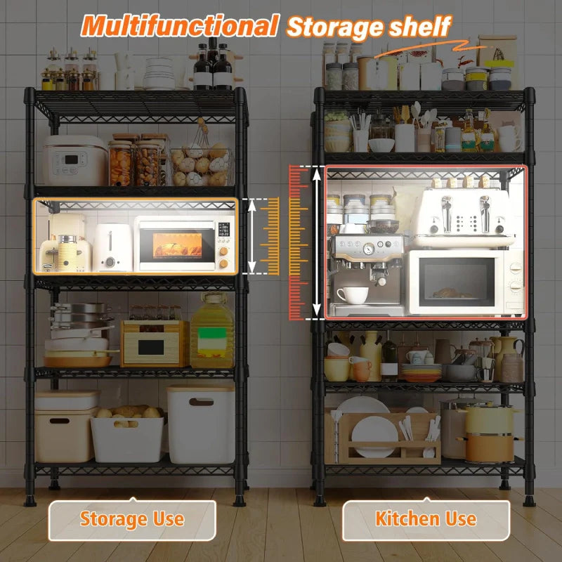 21.6"W Storage Shelves, 5-Tier Adjustable Wire Shelving, Metal Rack for Kitchen Pantry Storage