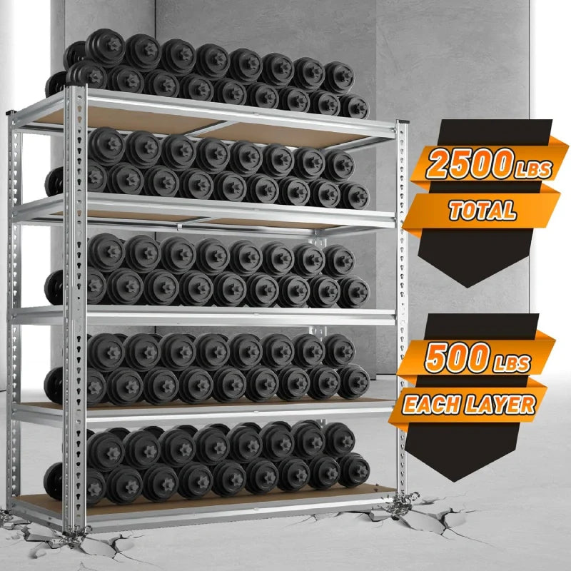 Industrial Shleving Units, 2500lbs Heavy Duty Garage Shelves, Metal Storage Rack for Basement Warehouse Commercial, Galvanized