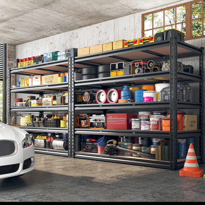 2 Pack Garage Shelf, 48.2''W Adjustable Steel Shelving Rack Load 3000lbs, Boltless Shelving for Basement Warehouse Commercial