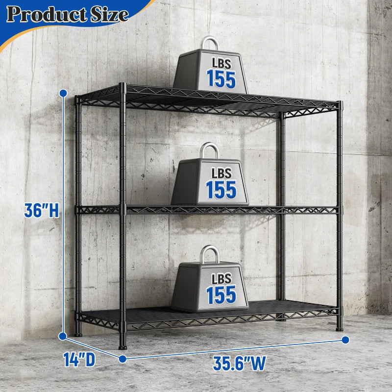 3-Shlef Metal Shelves, Adjustable Steel Wire Shelving Units, Storage Rack for Kitchen Pantry Closet Dorm