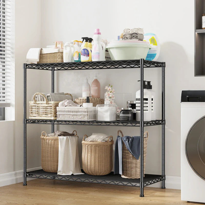 3-Shlef Metal Shelves, Adjustable Steel Wire Shelving Units, Storage Rack for Kitchen Pantry Closet Dorm