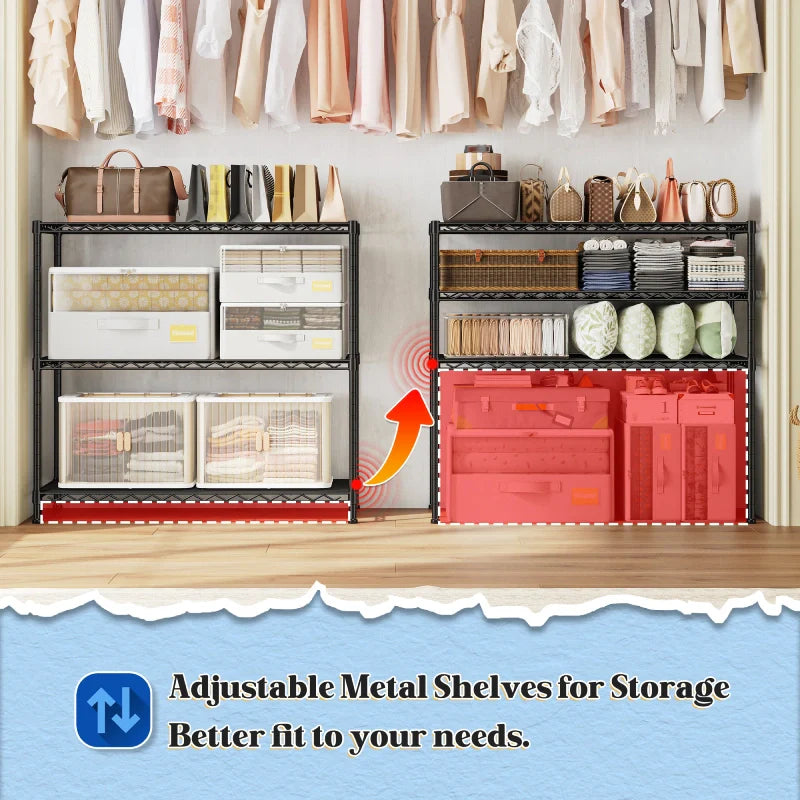 3-Shlef Metal Shelves, Adjustable Steel Wire Shelving Units, Storage Rack for Kitchen Pantry Closet Dorm