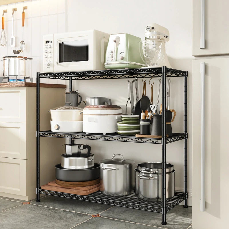 3-Shlef Metal Shelves, Adjustable Steel Wire Shelving Units, Storage Rack for Kitchen Pantry Closet Dorm